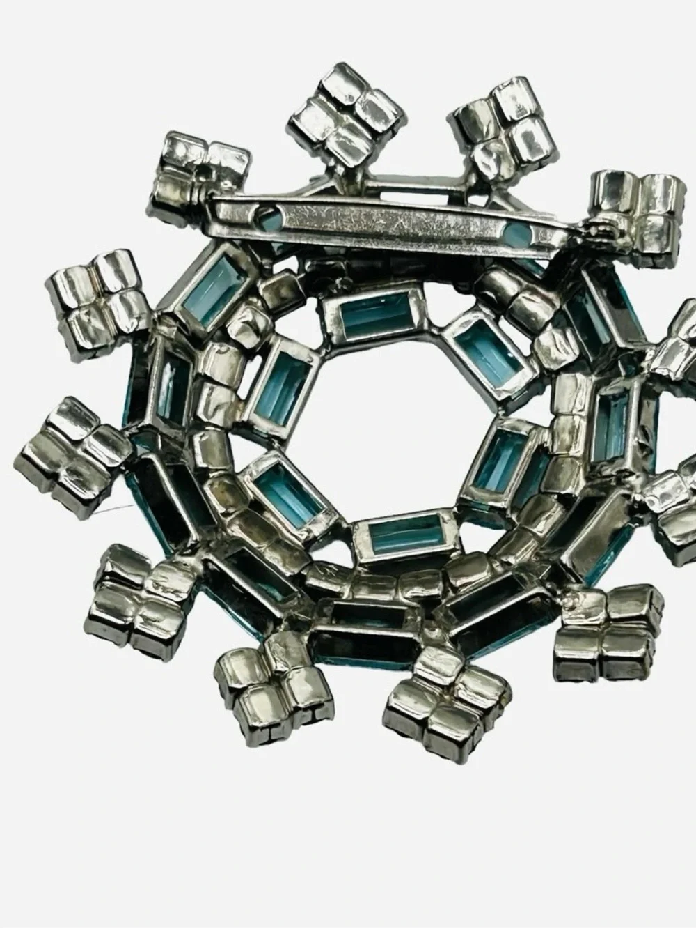 Vintage AB Rhinestone Blue Baguette Circle Brooch